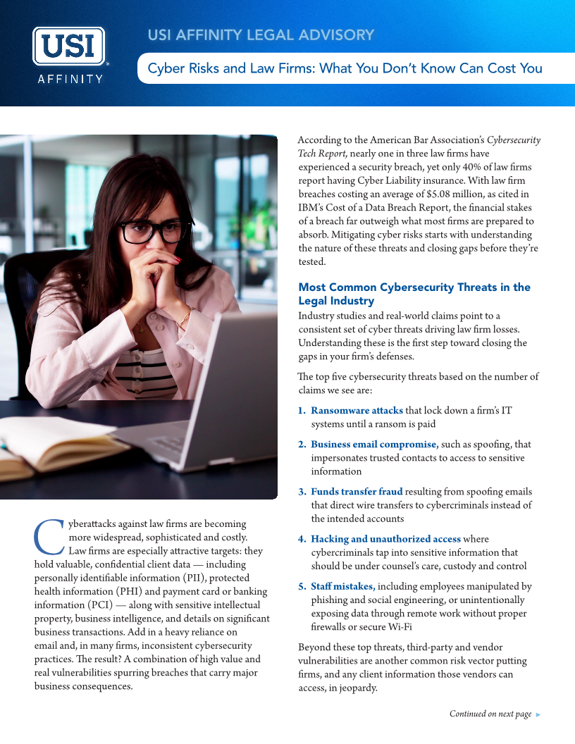 USI Affinity Legal Advisory - Cyber Risks and Law Firms